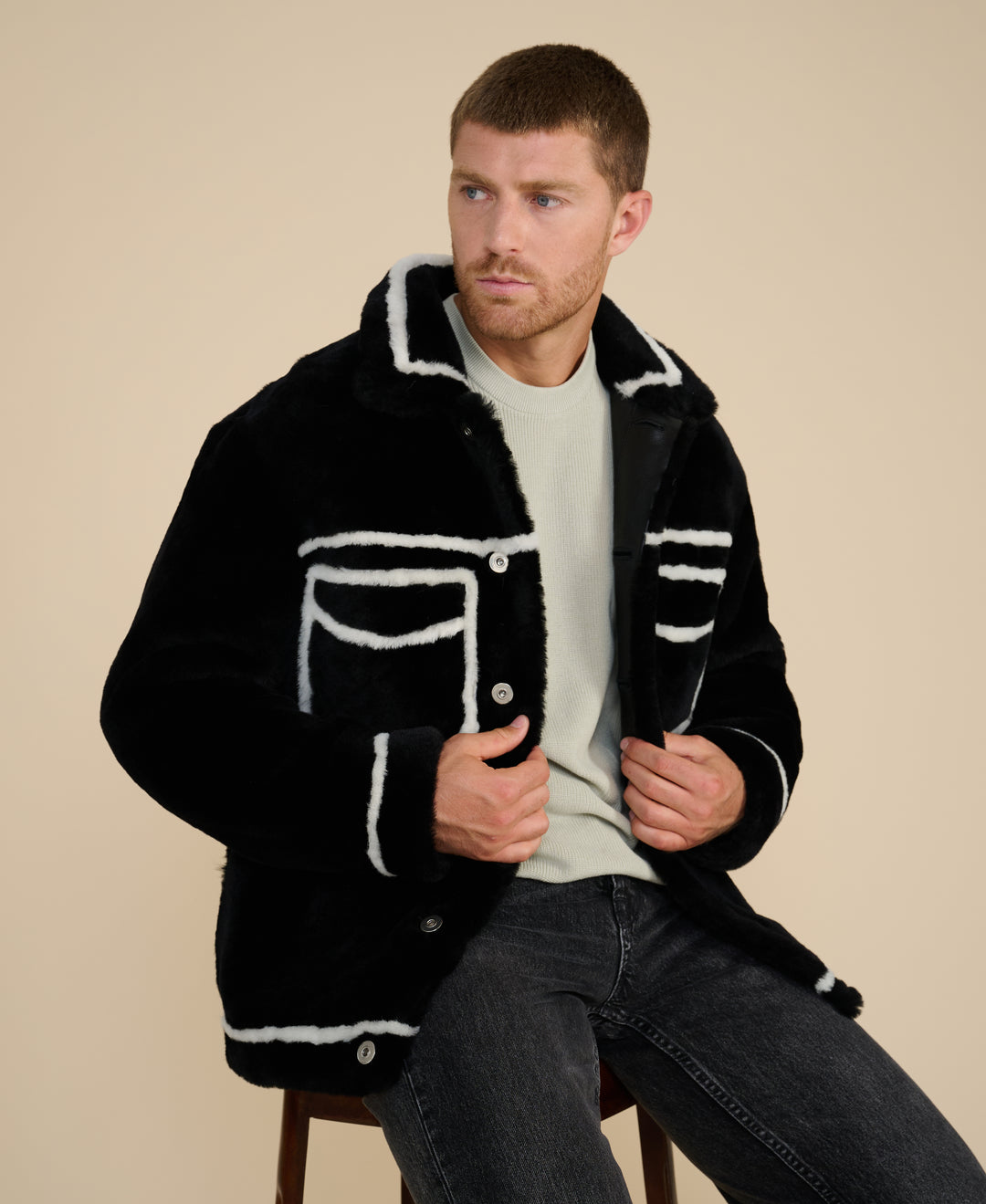 Ashton men's black shearling jacket luxury winter outerwear lifestyle image