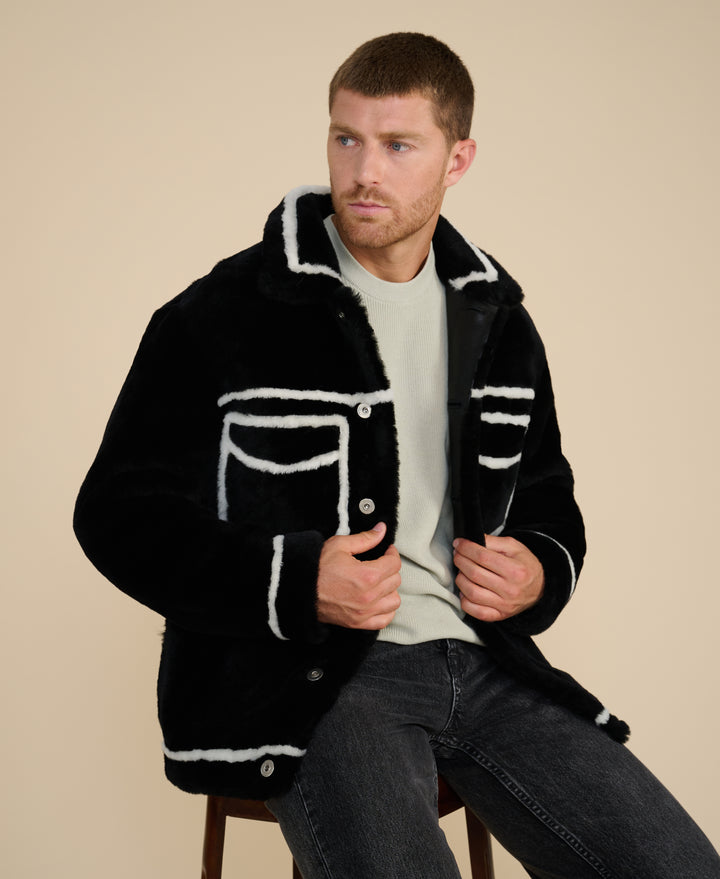 Ashton men's black shearling jacket luxury winter outerwear lifestyle image
