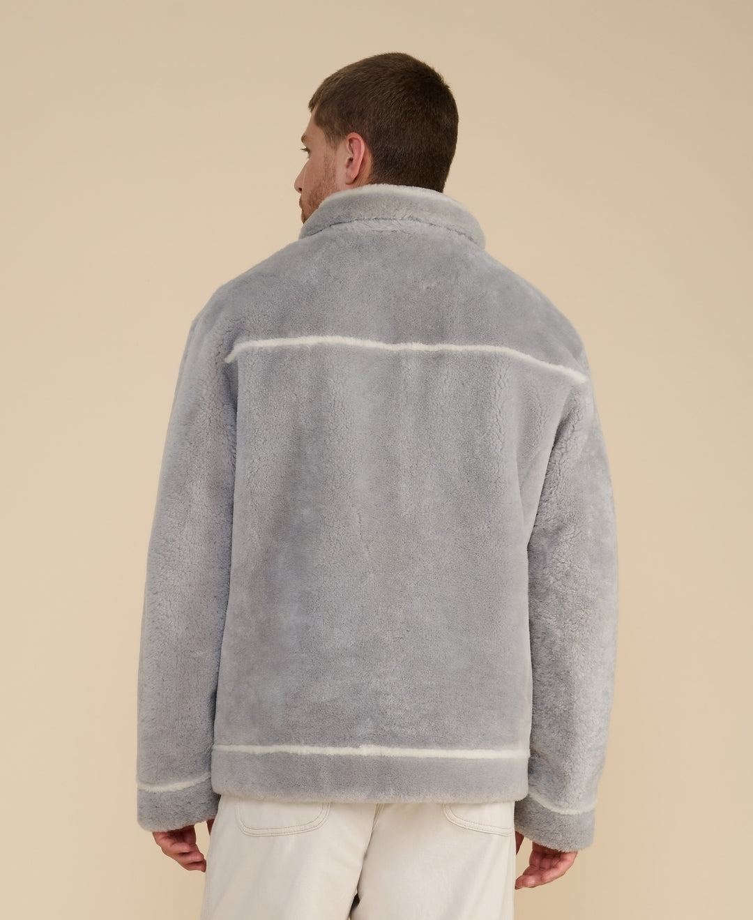 Ashton men's grey shearling jacket back view