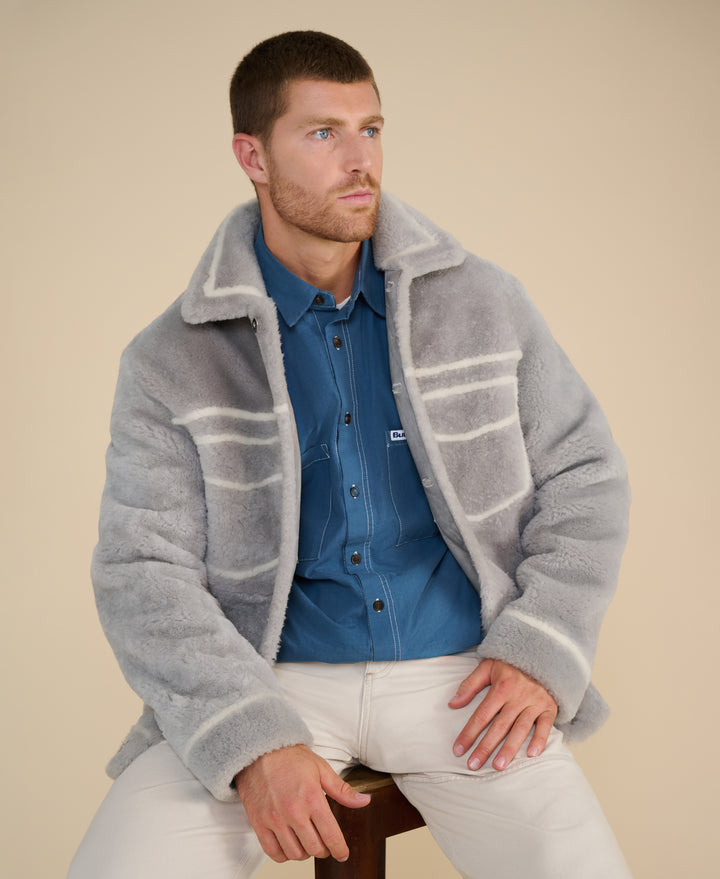 Ashton men's grey shearling jacket luxury winter outerwear lifestyle image