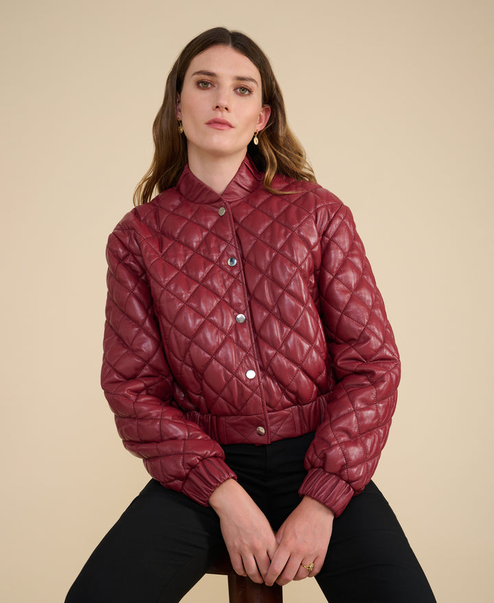 Seated Aveline light burgundy quilted leather jacket