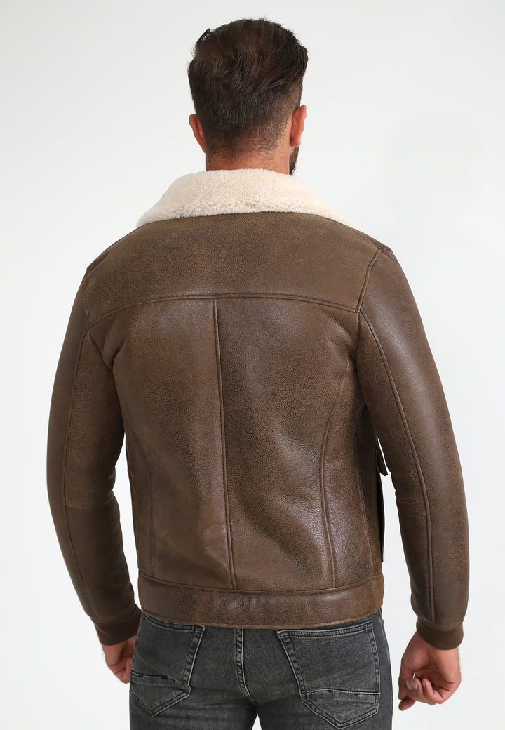Brown sheepskin jacket back view