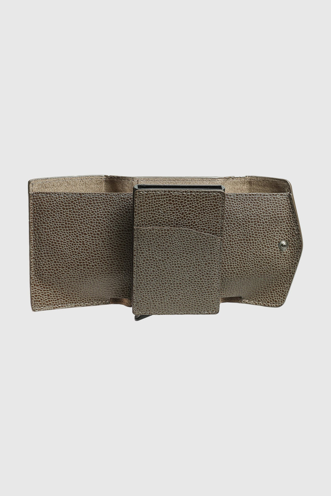 Taupe caviar-pattern leather wallet