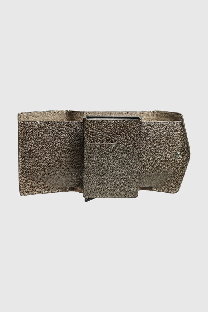 Taupe caviar-pattern leather wallet
