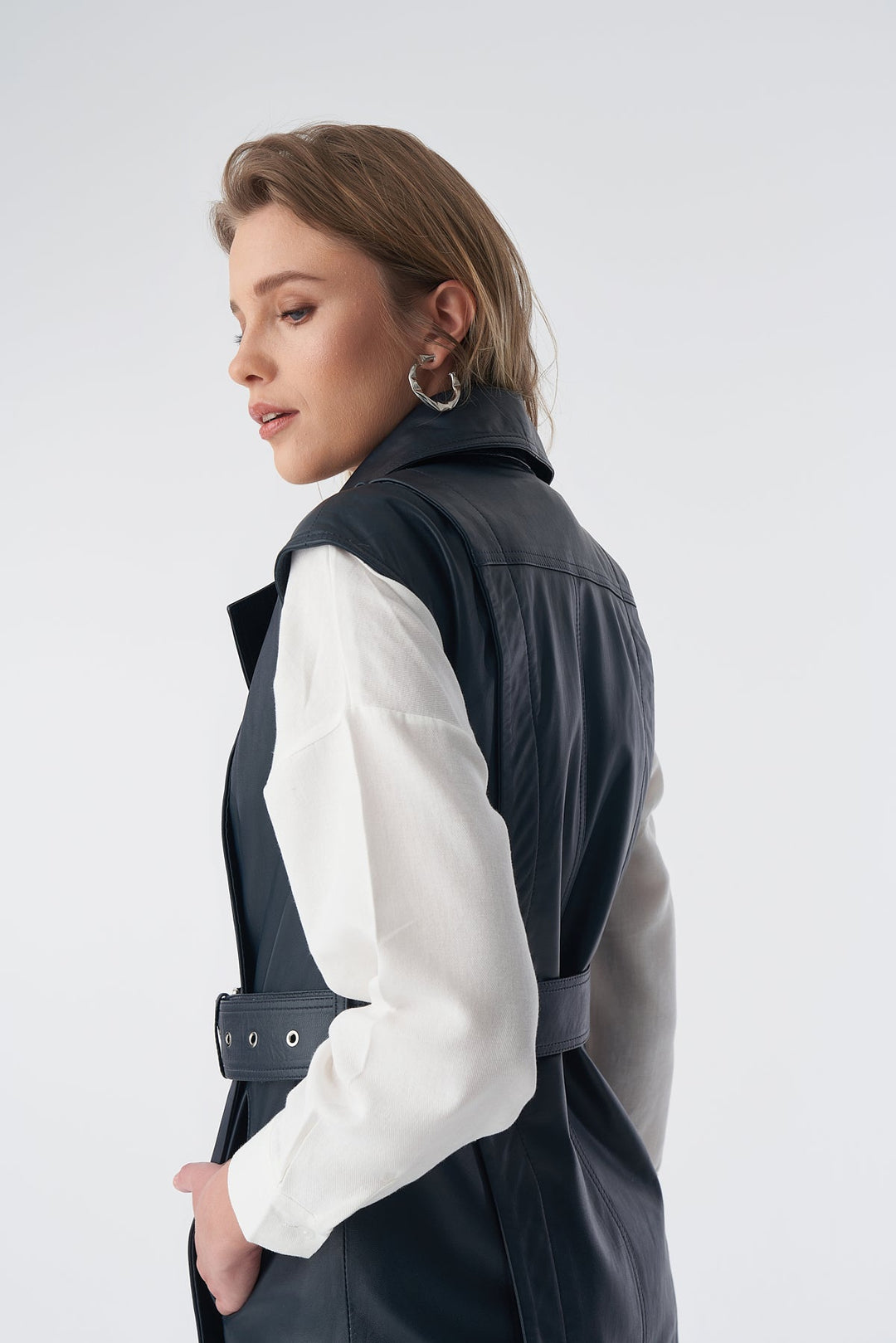 Black leather vest - back view