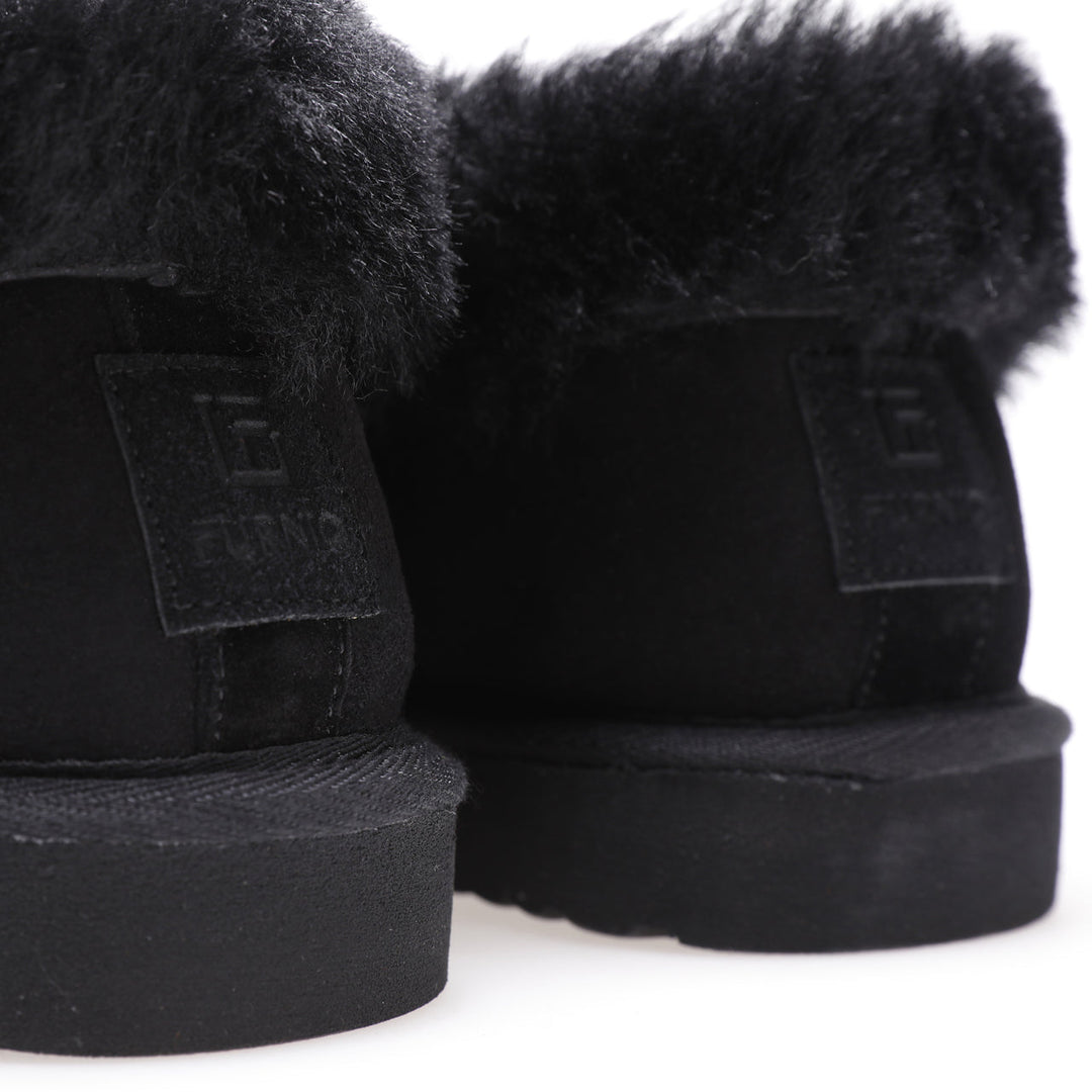 Back view black sheepskin slippers