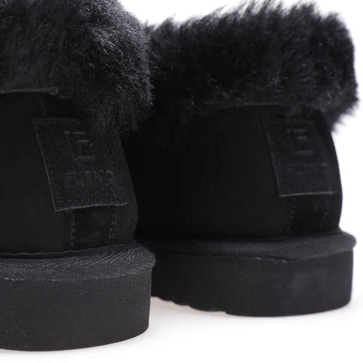 Back view black sheepskin slippers