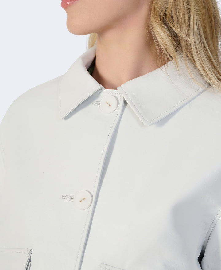 Off-white leather jacket on model