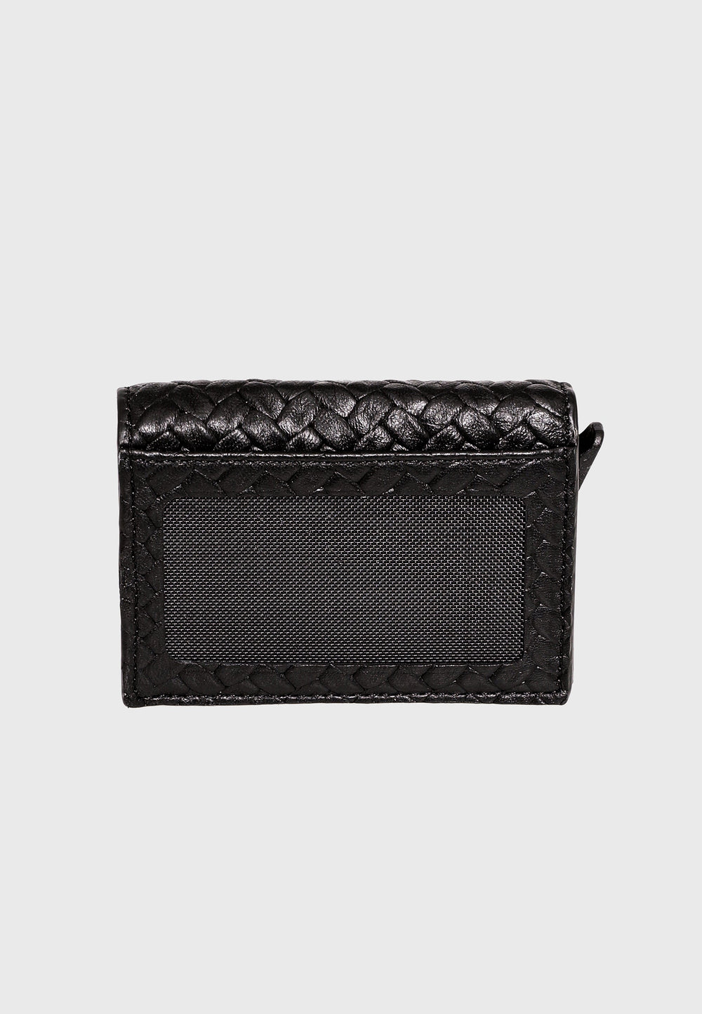 Black woven leather trifold card holder