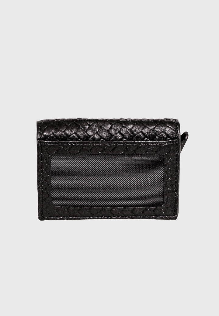 Black woven leather trifold card holder