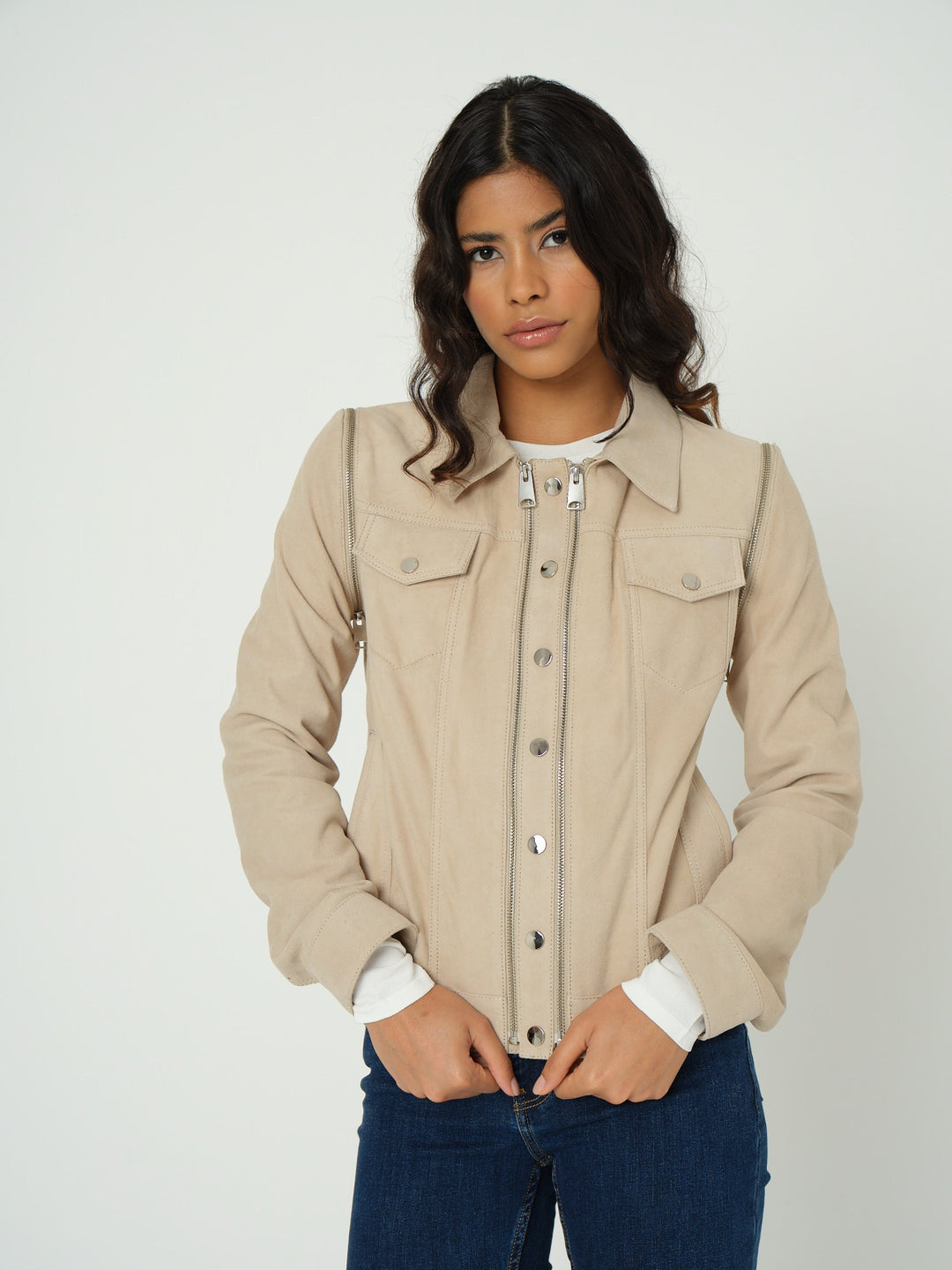 Beige suede women's jacket
