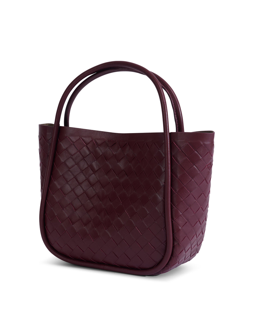 Burgundy woven leather top handle bag