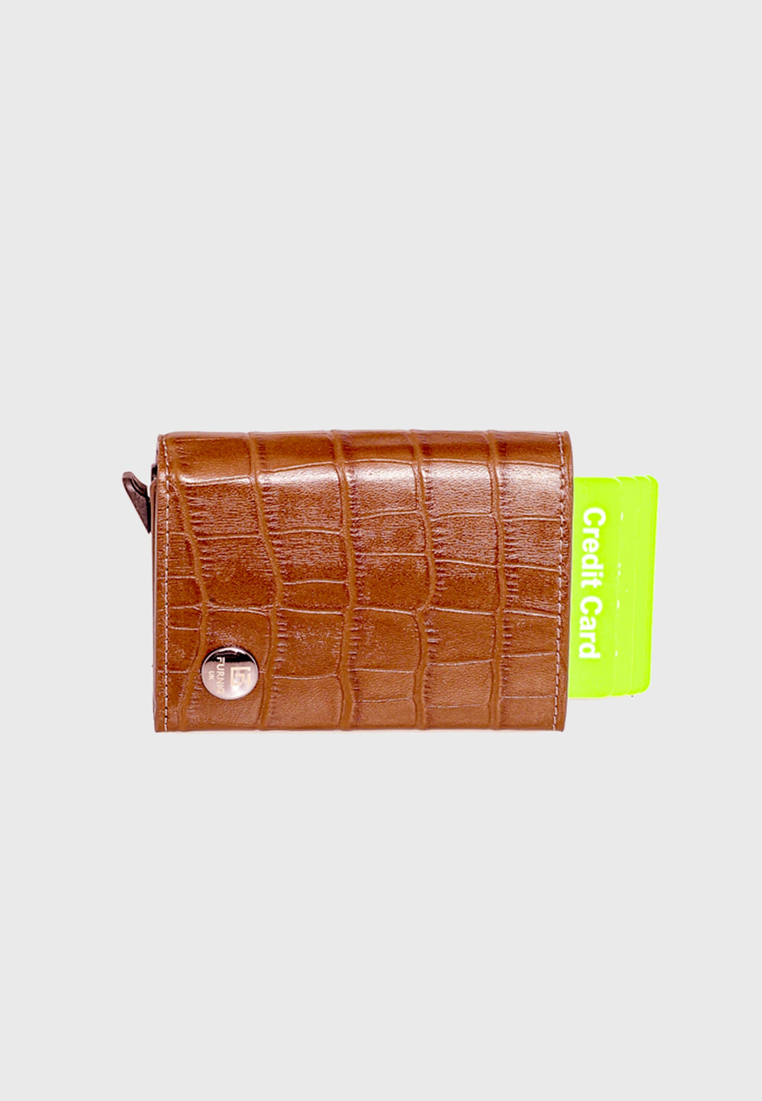 Tan crocodile-pattern trifold card holder