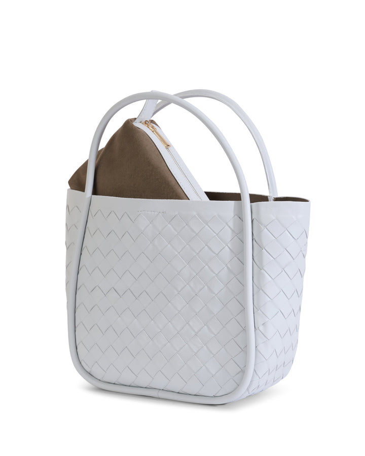 White woven leather top-handle bag