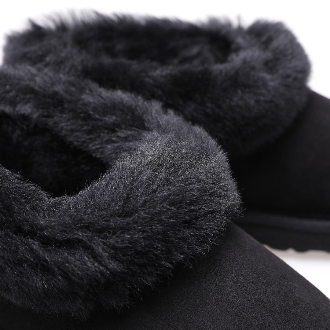 Black suede sheepskin slippers