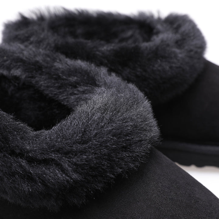 Black suede sheepskin slippers