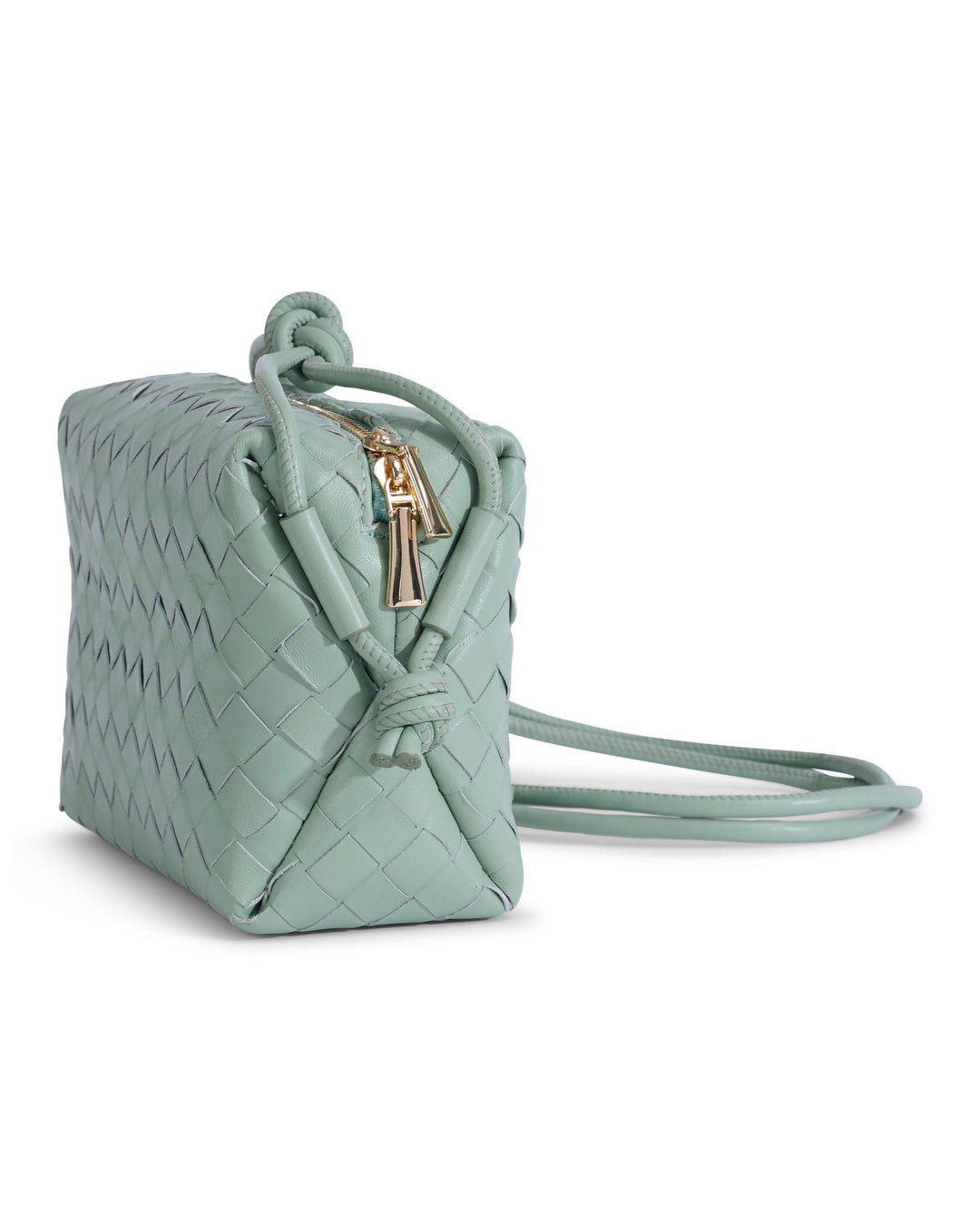 Pastel green woven leather crossbody bag