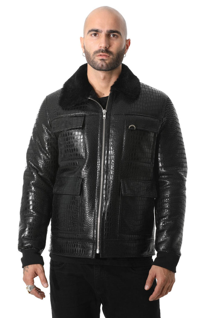 Black croc-embossed sheepskin jacket