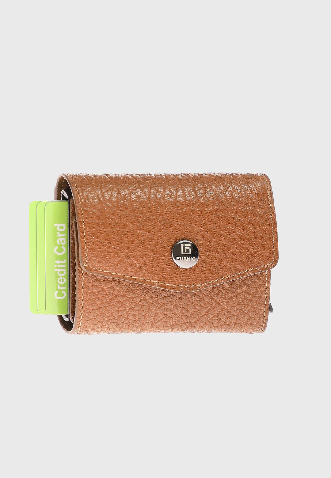 Tan pebbled leather snap wallet
