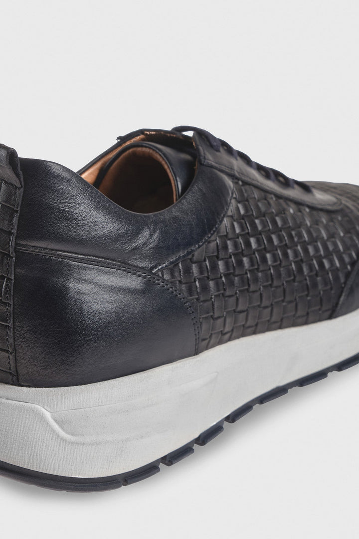 Antique navy woven leather men's sneaker