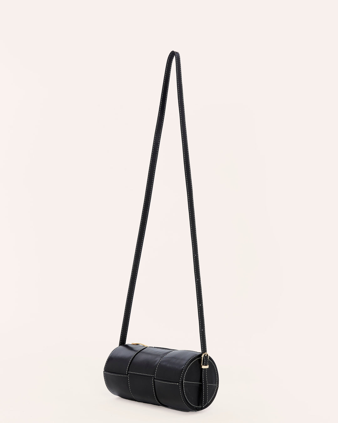 Black woven leather barrel handbag