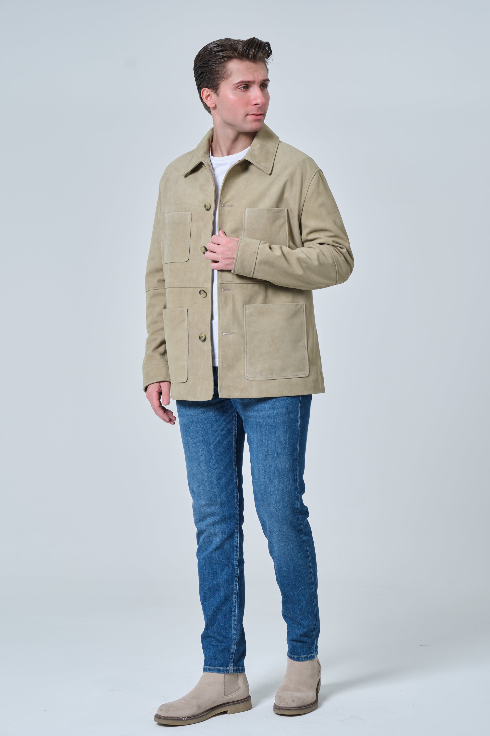 Beckett Men's Sage Green Suede Chore Jacket | FURNIQ UK