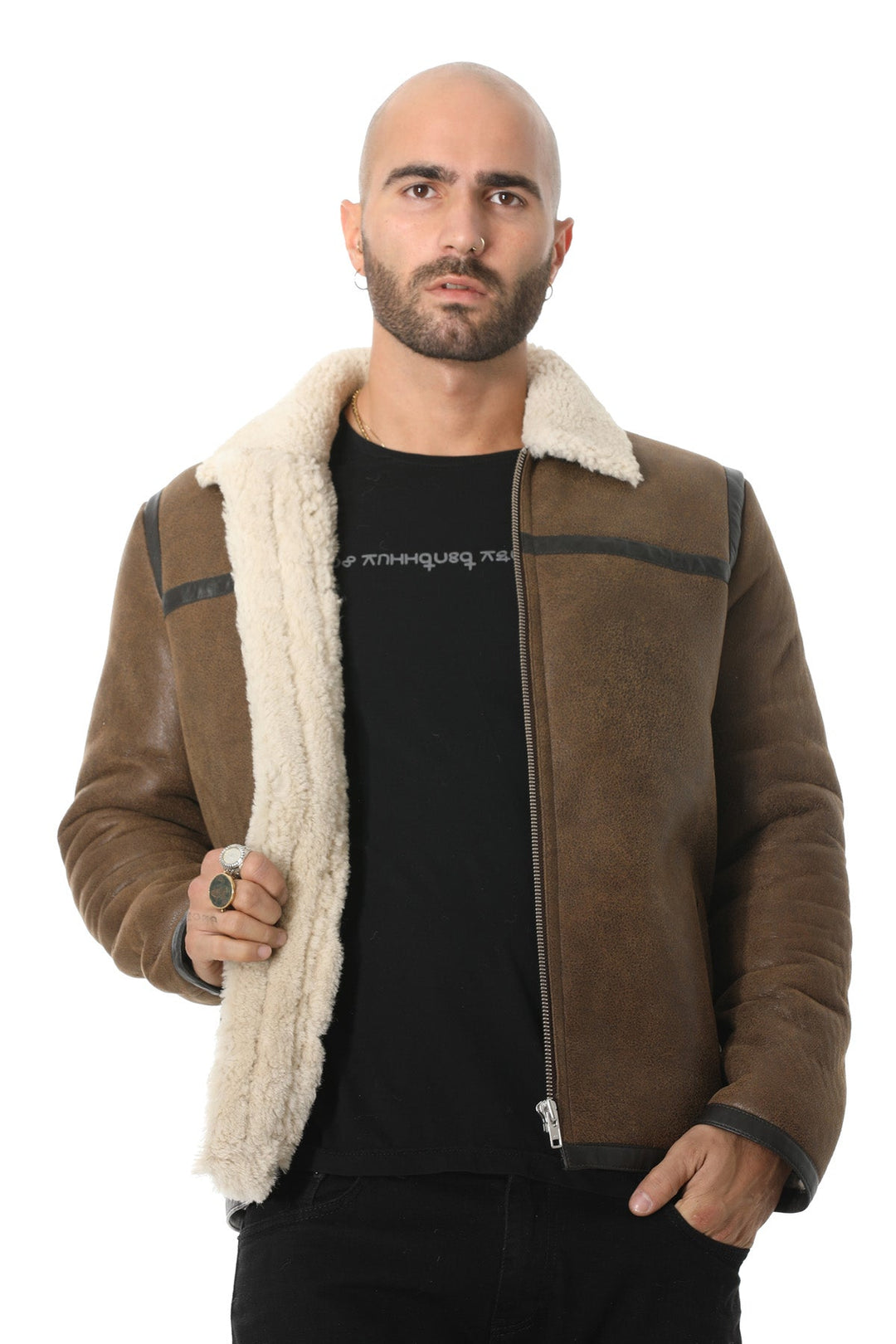 Brown sheepskin jacket with cream lining