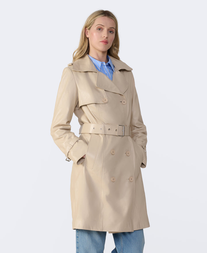 Beige double-breasted trench coat