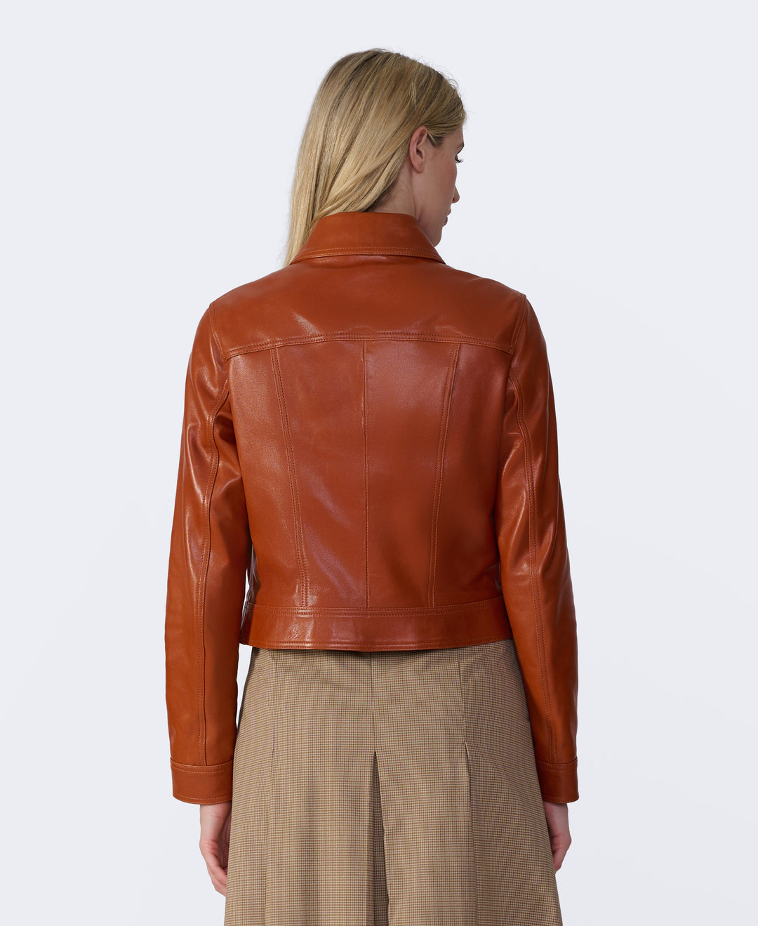 Back view cognac leather jacket
