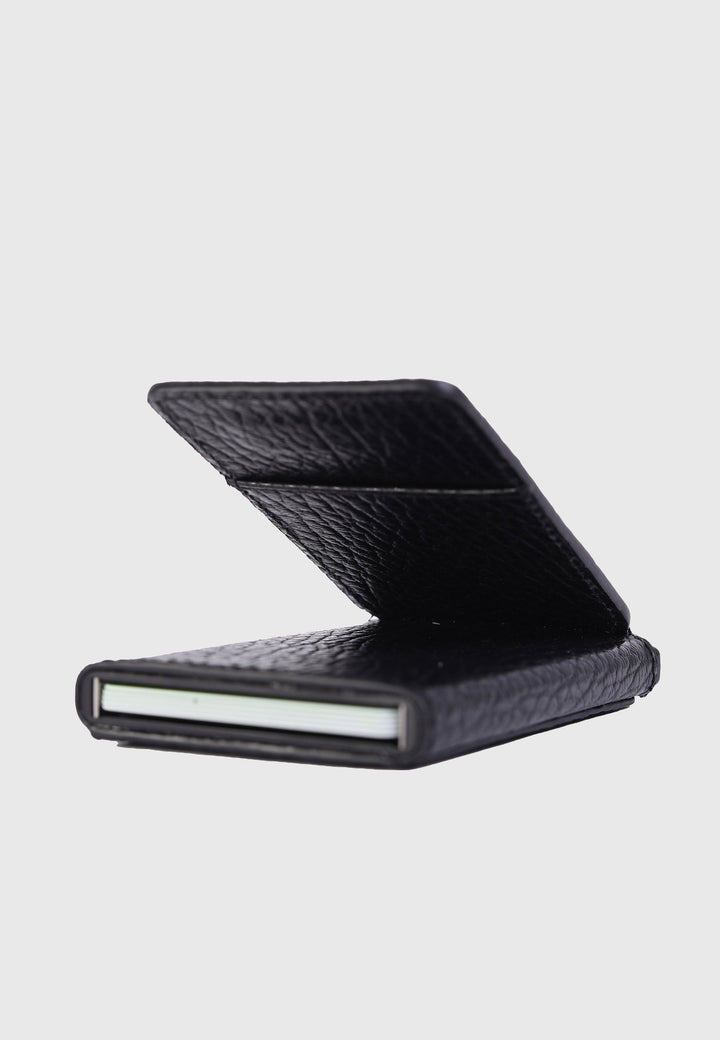 Black textured leather card holder