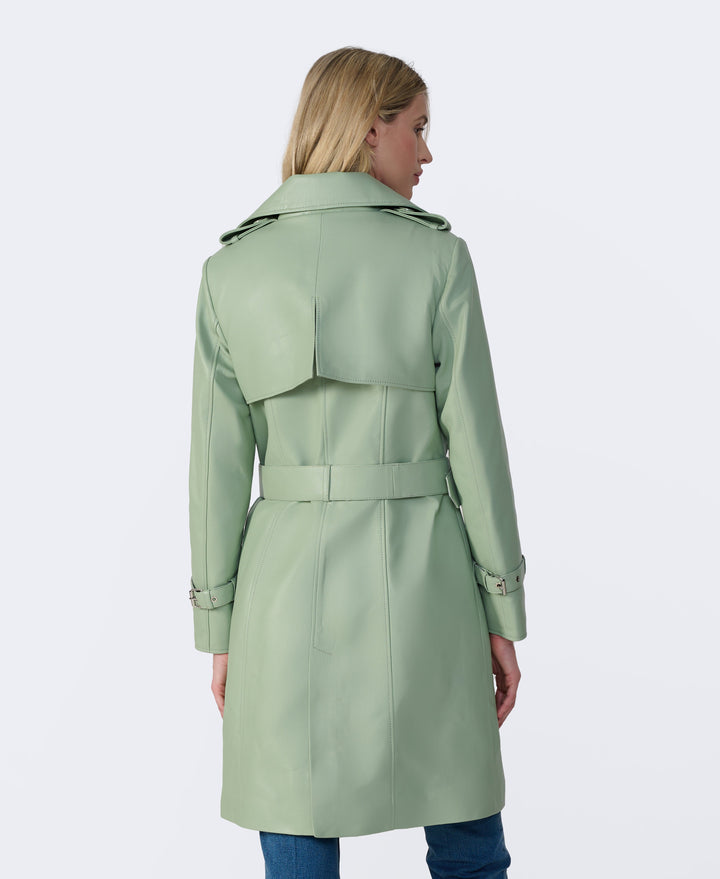 Sage leather trench coat - back view