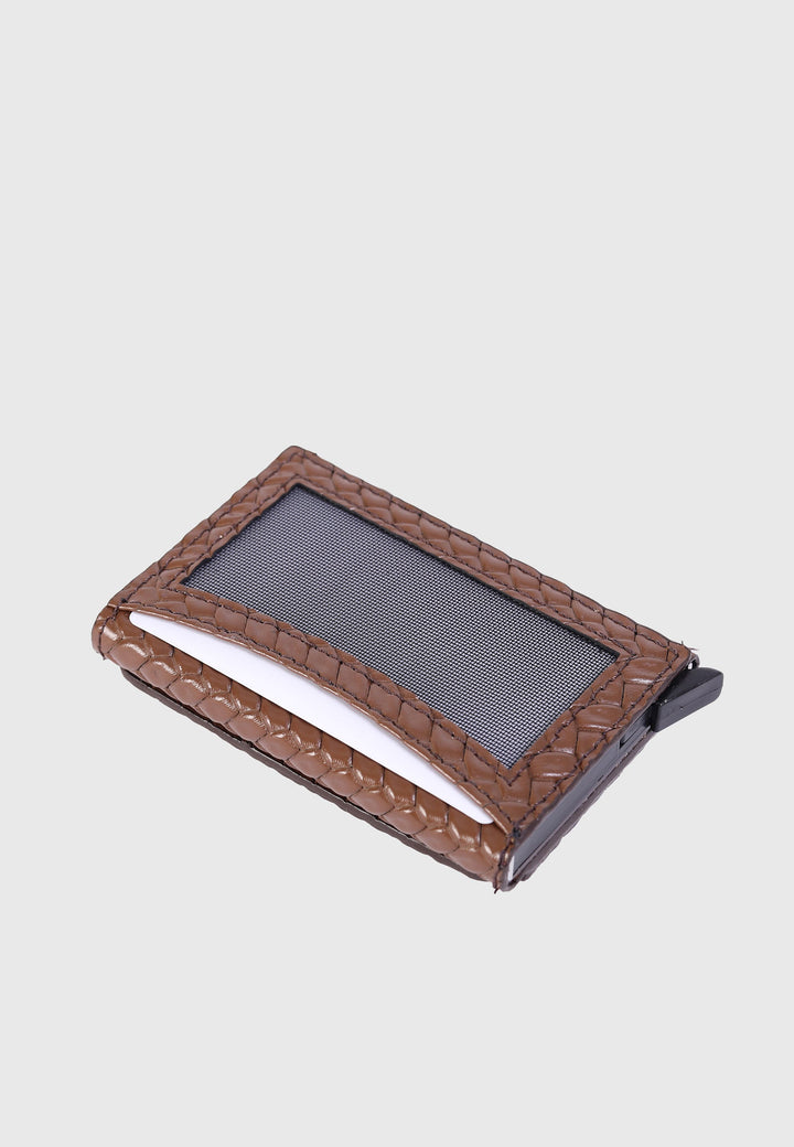 Brown woven leather card holder