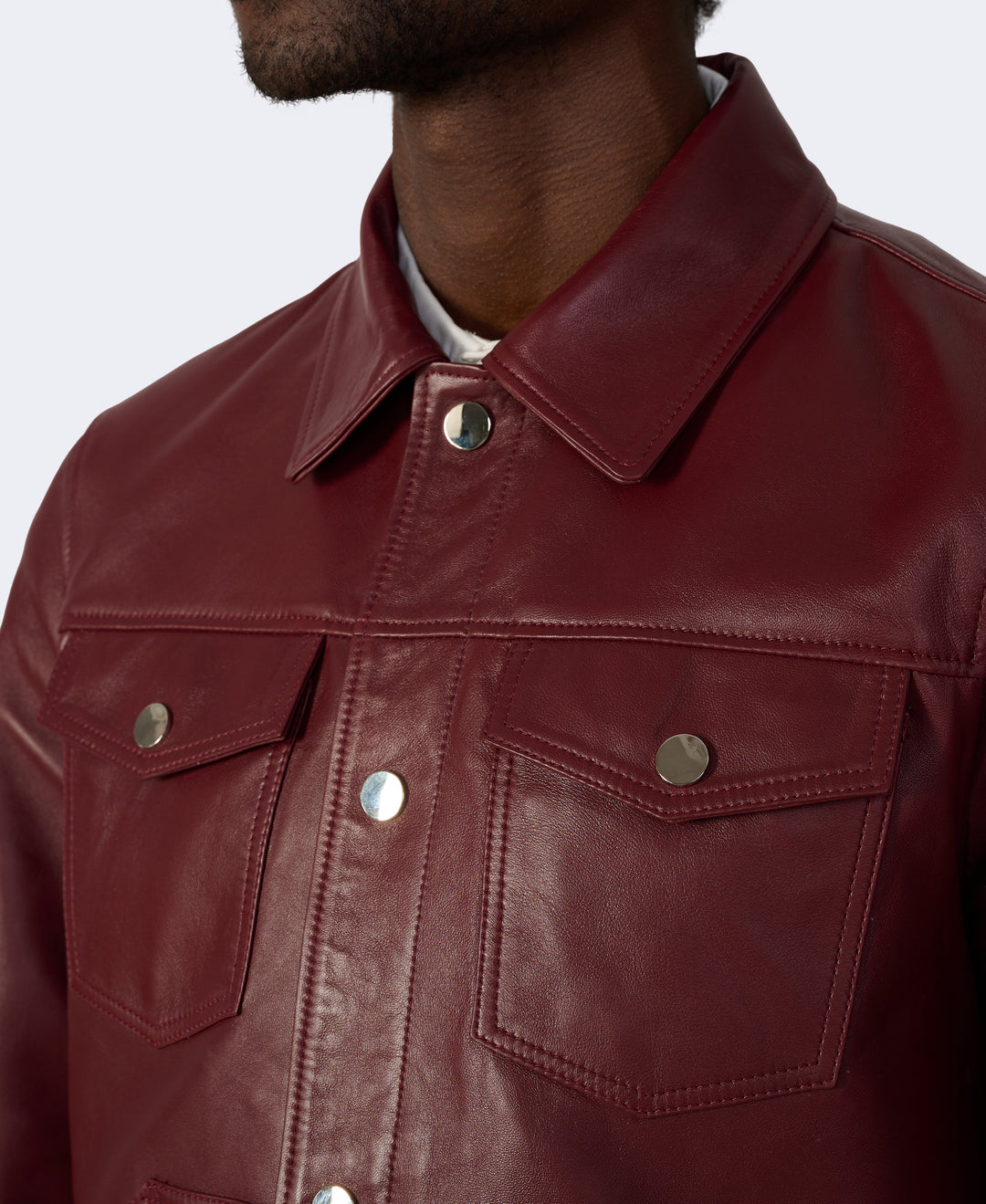 Burgundy leather jacket close-up