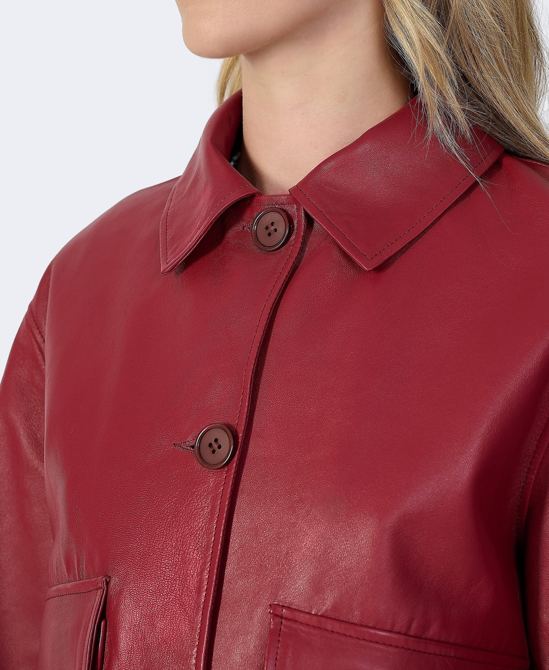 Burgundy leather jacket close-up