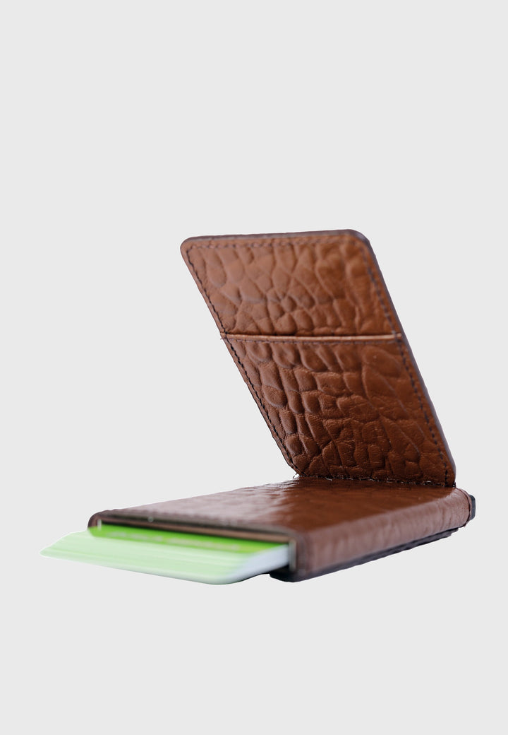 Brown elephant-pattern leather card holder