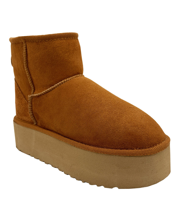 Whiskey suede platform shearling boot