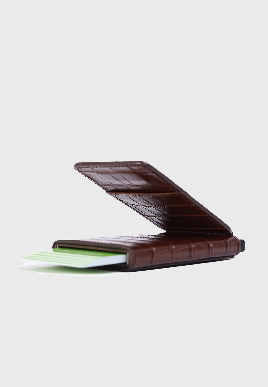 Brown crocodile-pattern leather card holder