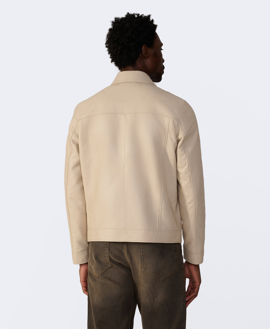 Back view of beige leather jacket