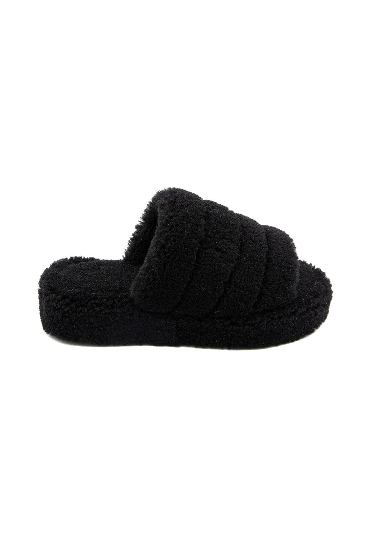 Black women's shearling slide slipper