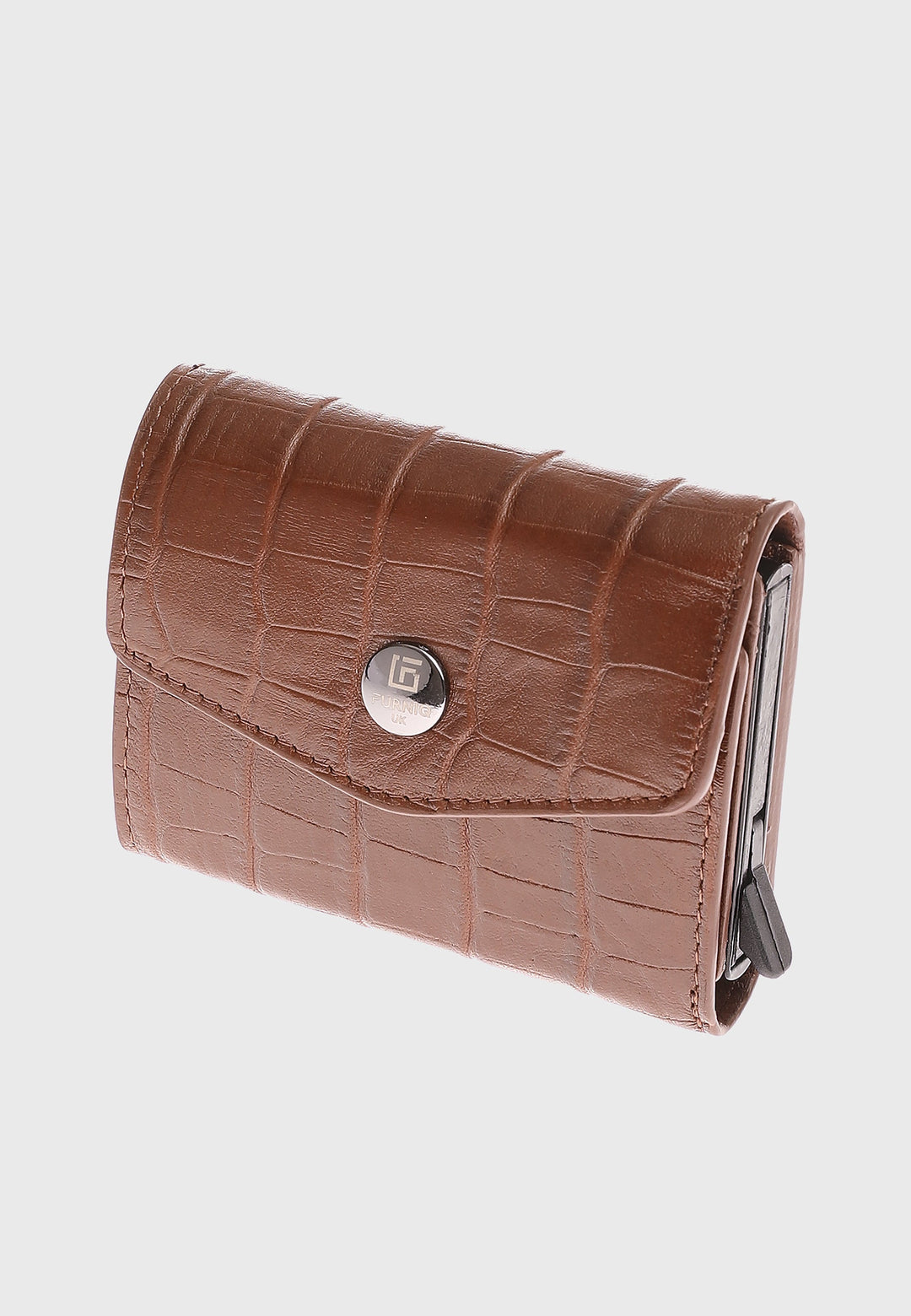 Tan crocodile-embossed leather snap wallet
