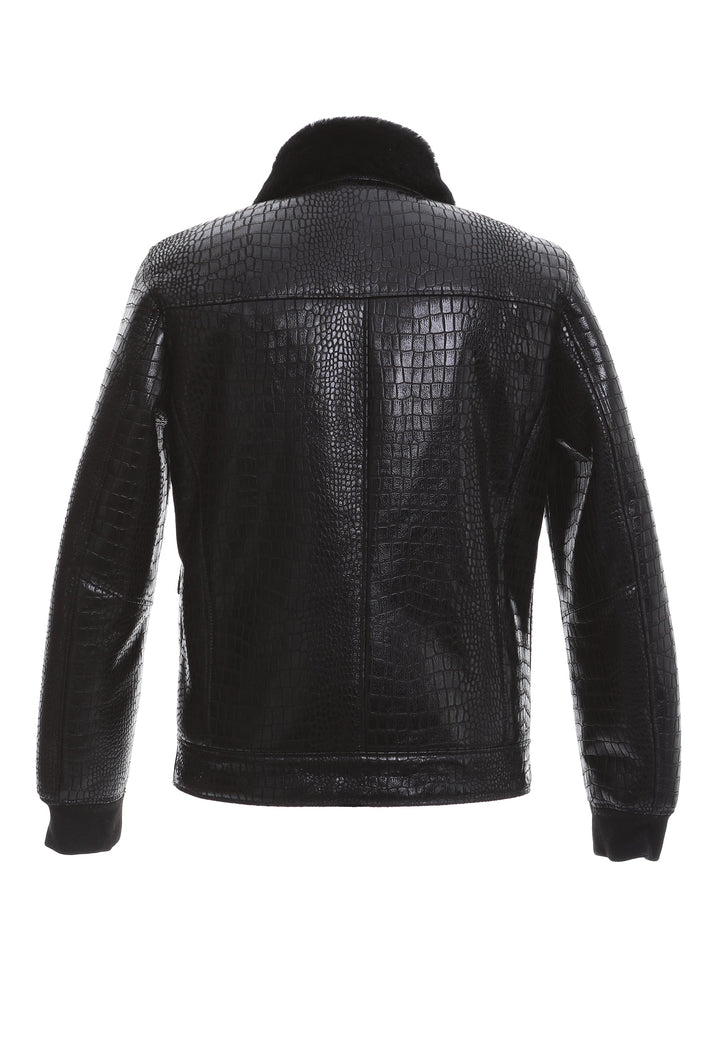 Black croc-embossed sheepskin jacket (back)