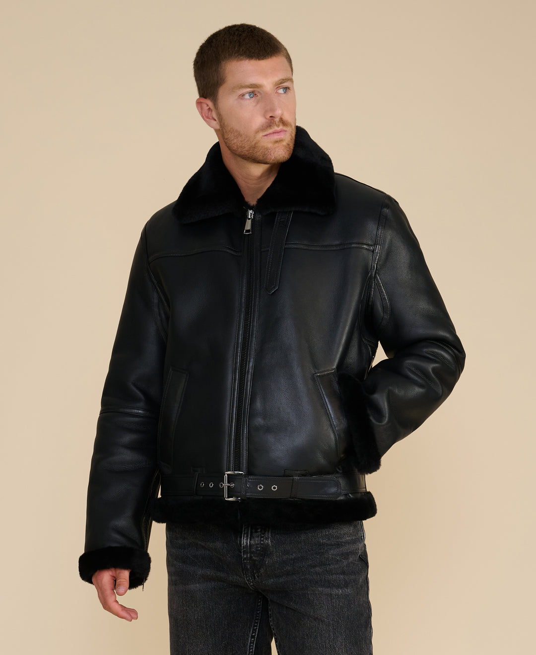 Callahan men's black leather shearling jacket luxury winter outerwea