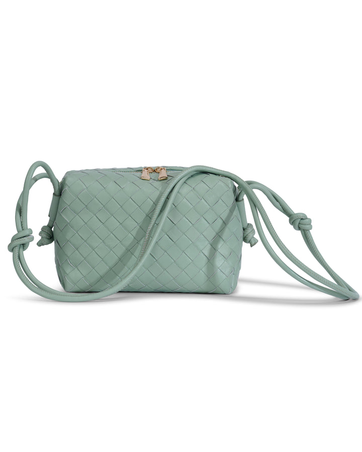 Pastel mint woven leather crossbody bag