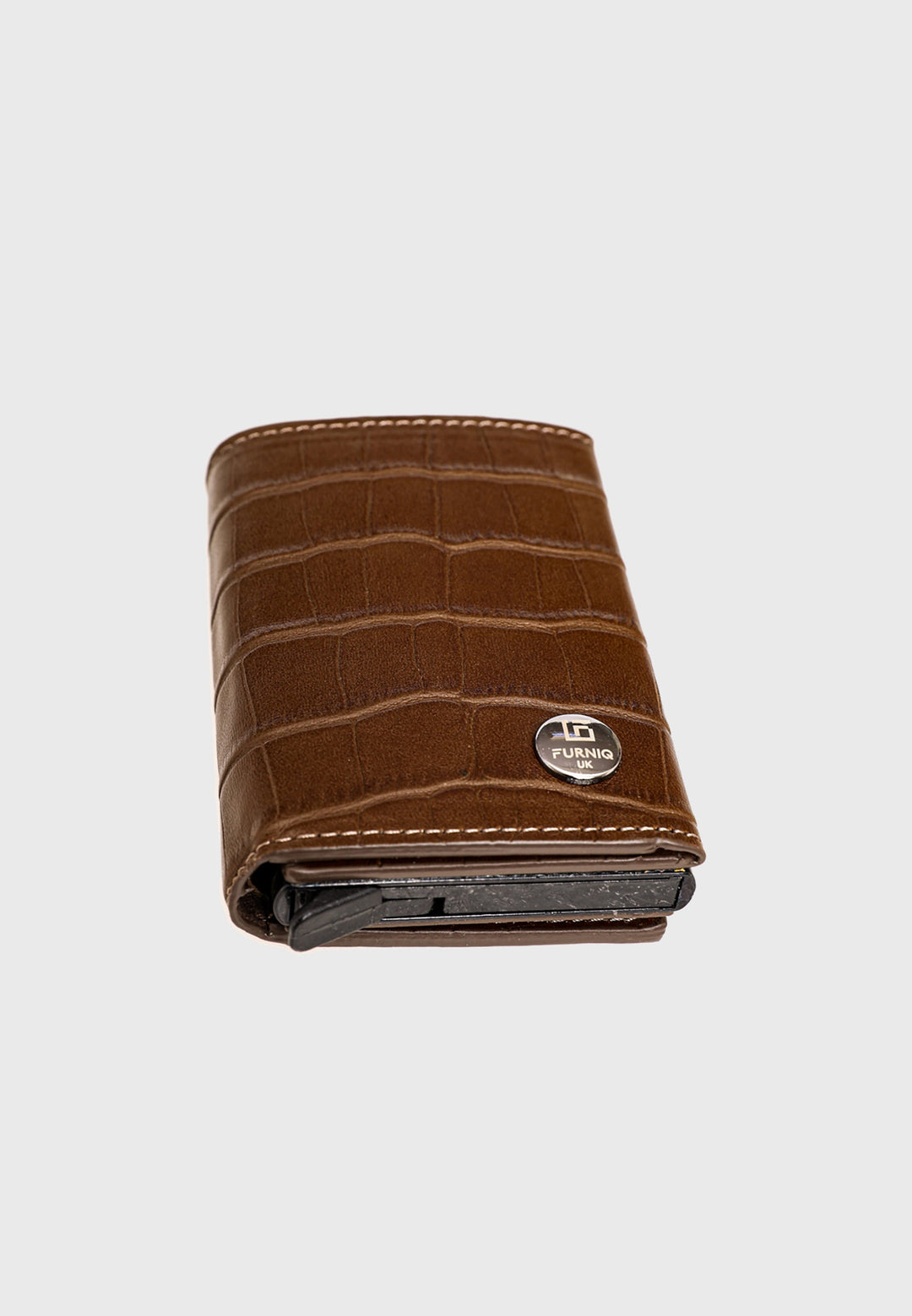 Brown crocodile-pattern trifold card holder