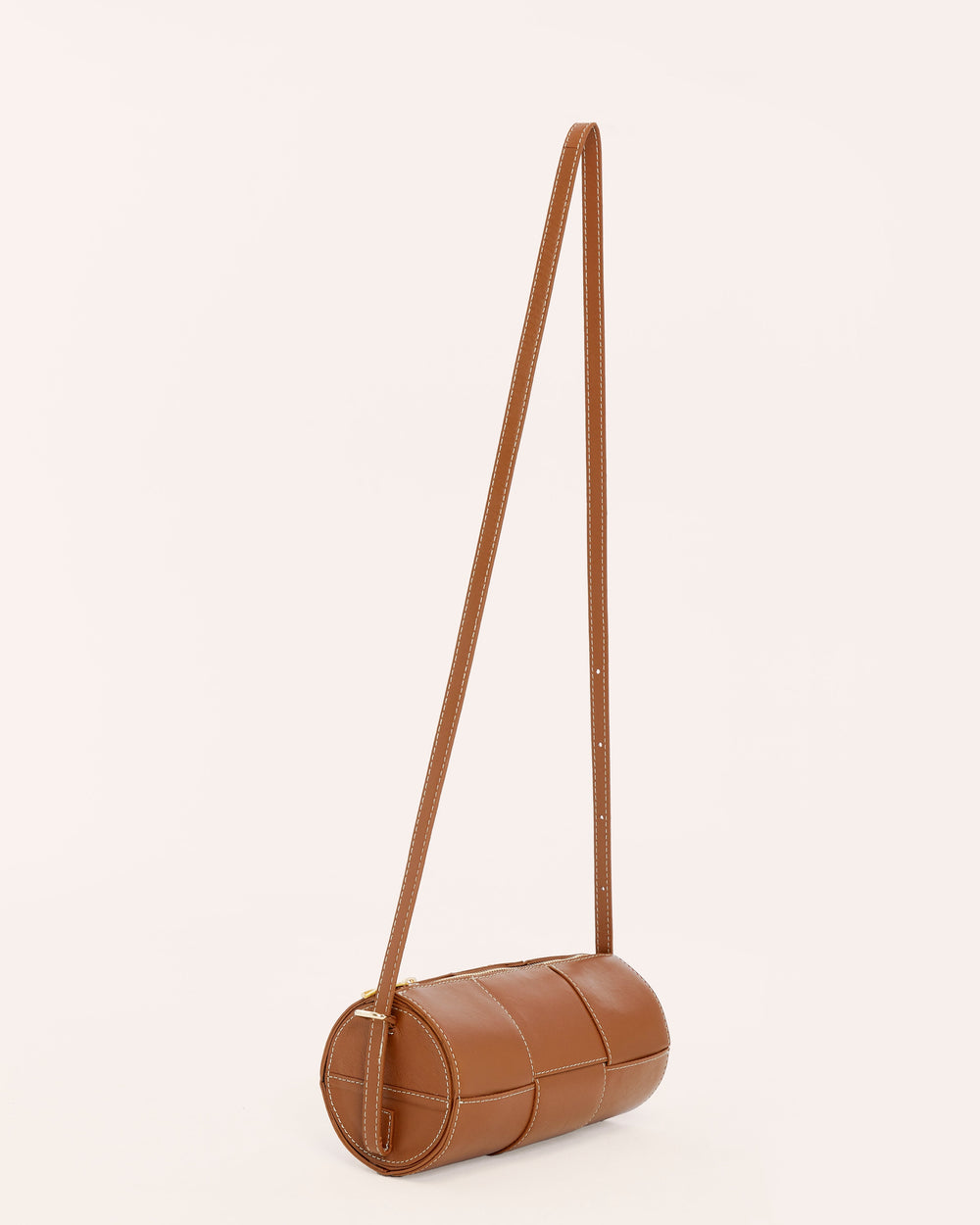 Tan woven leather barrel handbag