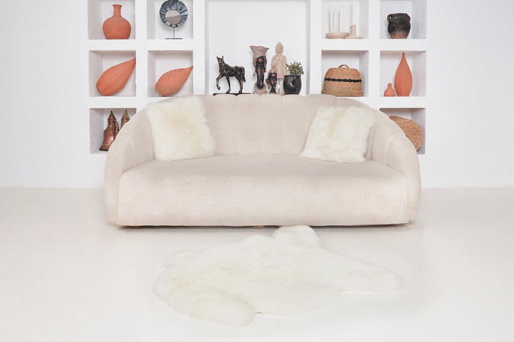 White sheepskin rug in living room scene