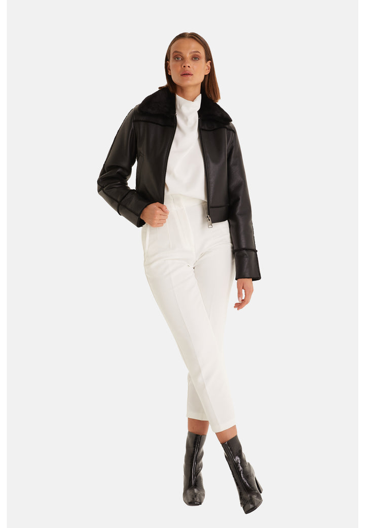 Women's Clara black leather and straight shearling jacket for Fall Winter 2026