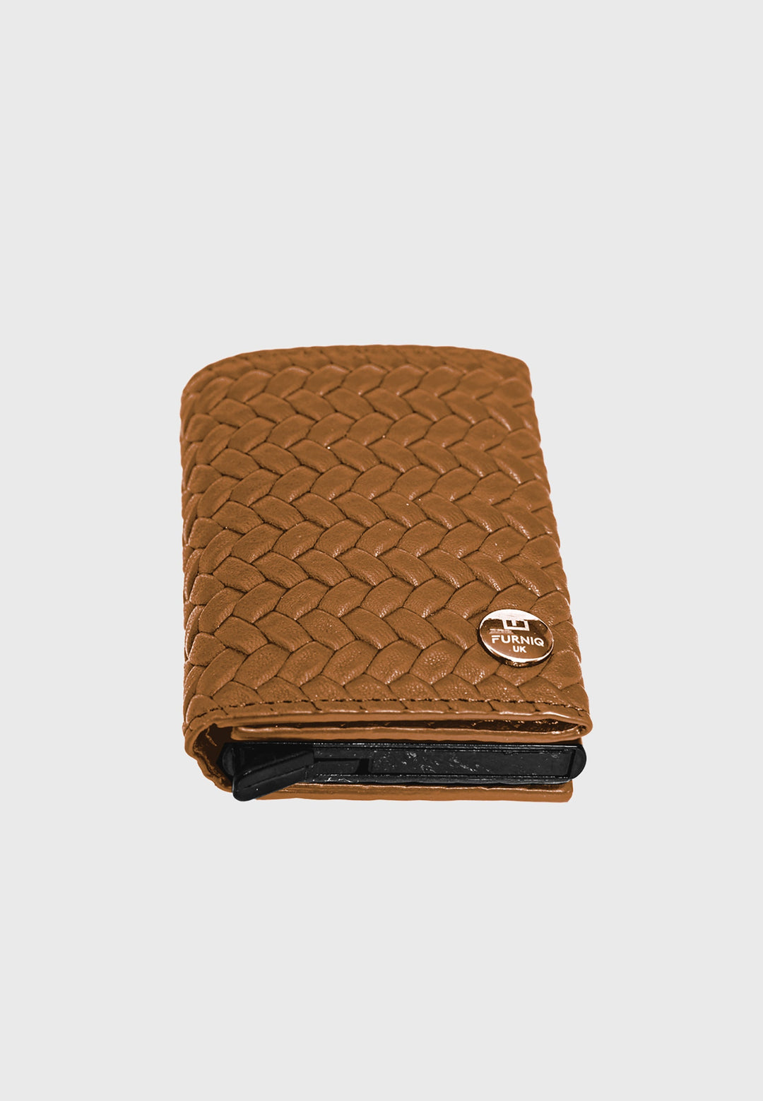 Brown woven leather trifold card holder