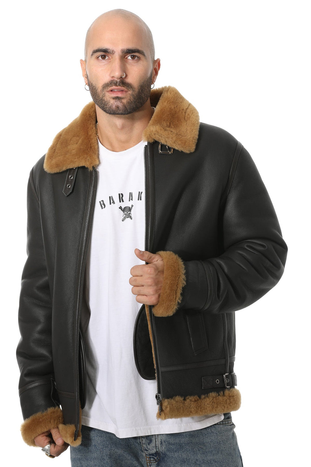 Dark green shearling aviator jacket