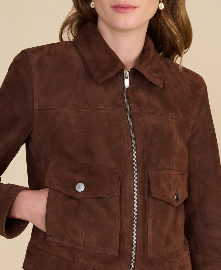 Brown suede zip-front jacket
